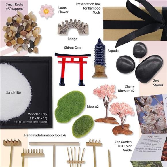 Zen Garden Kit 11x8in Beautiful Premium Japanese Mini Rock Garden Gift Set. Home - Picture 5 of 6